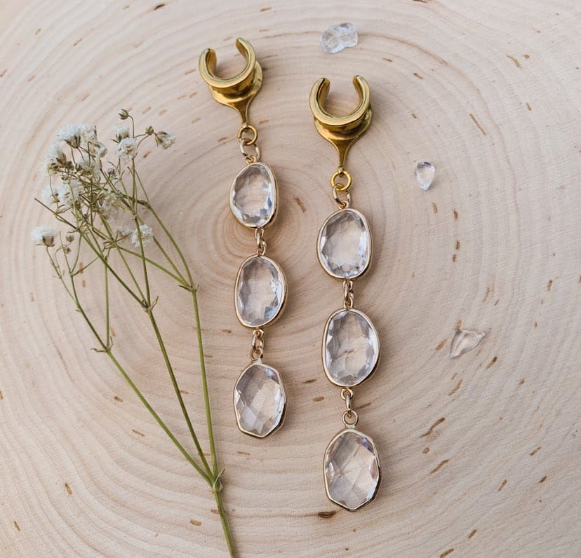 3-Tier Gold Faceted Glass Dangles