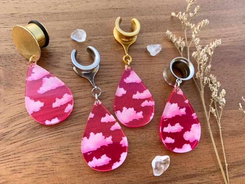 Gold or Silver Acrylic Pink Cloud Earrings