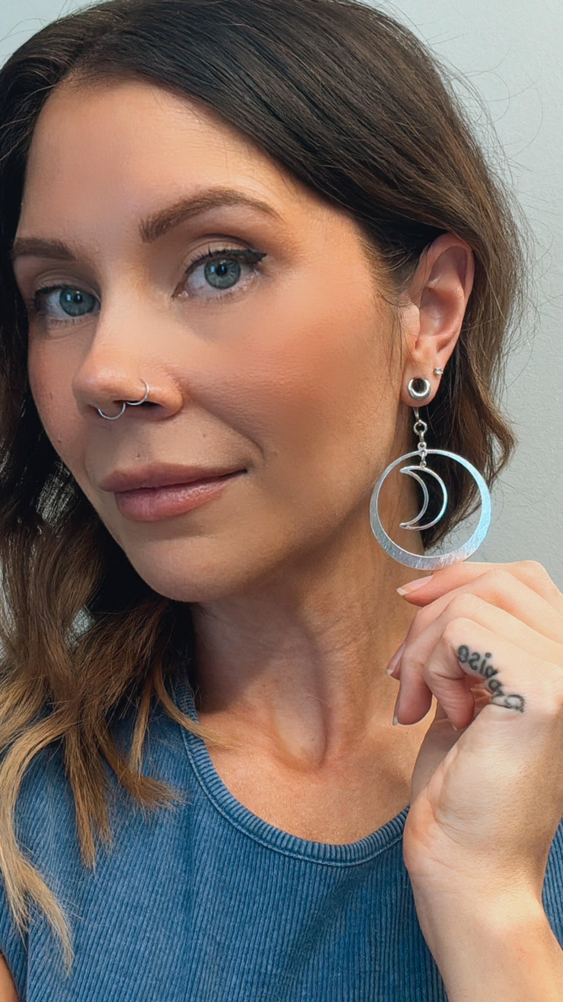 Silver Hoops With Crescent Moon Pendant