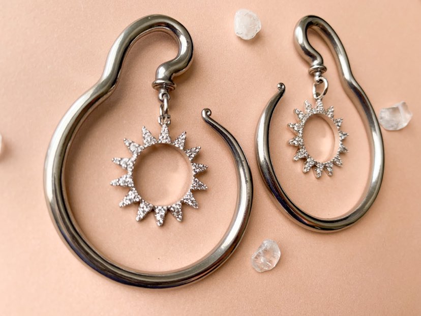 Silver Steel Spiral Hangers w/ Silver CZ Sun