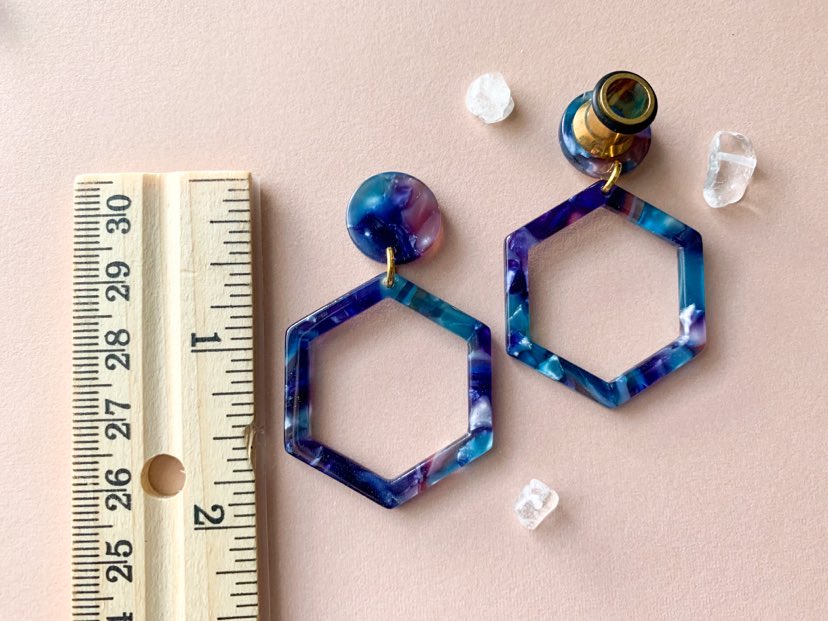 Small Blue/Teal Multi-Color Hexagon Hoops