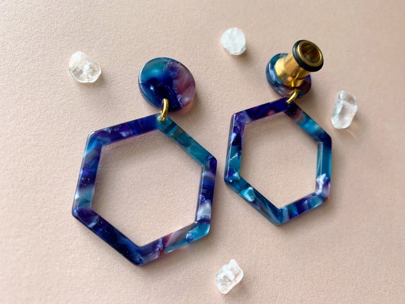 Small Blue/Teal Multi-Color Hexagon Hoops