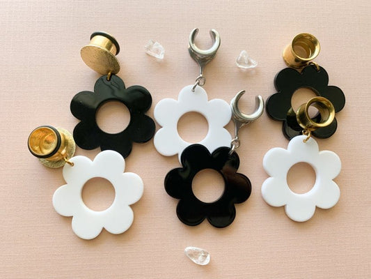 Gold or Silver Mismatch White and Black Daisies
