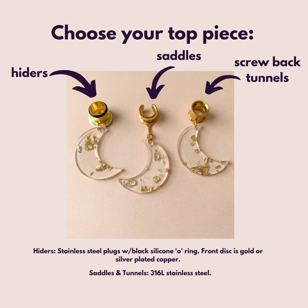 Acrylic Moon Earrings With Glistening Gold Flake