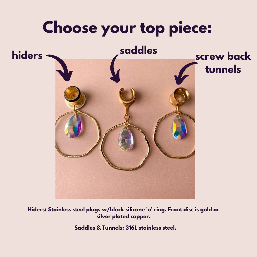 Gold Hammered Hoops With Tear Jewel Pendant