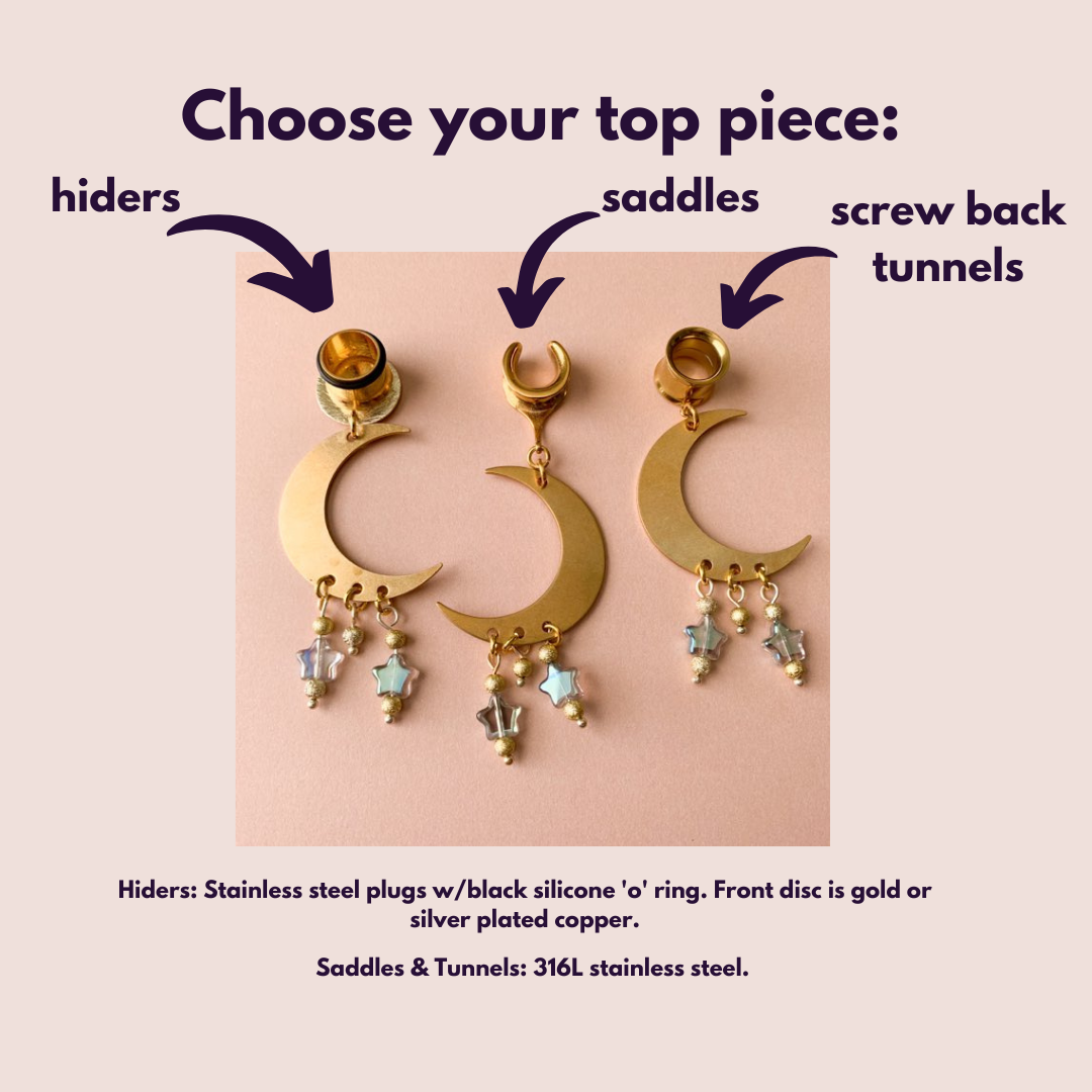 Brass Crescent Moons With Star Bead Accents