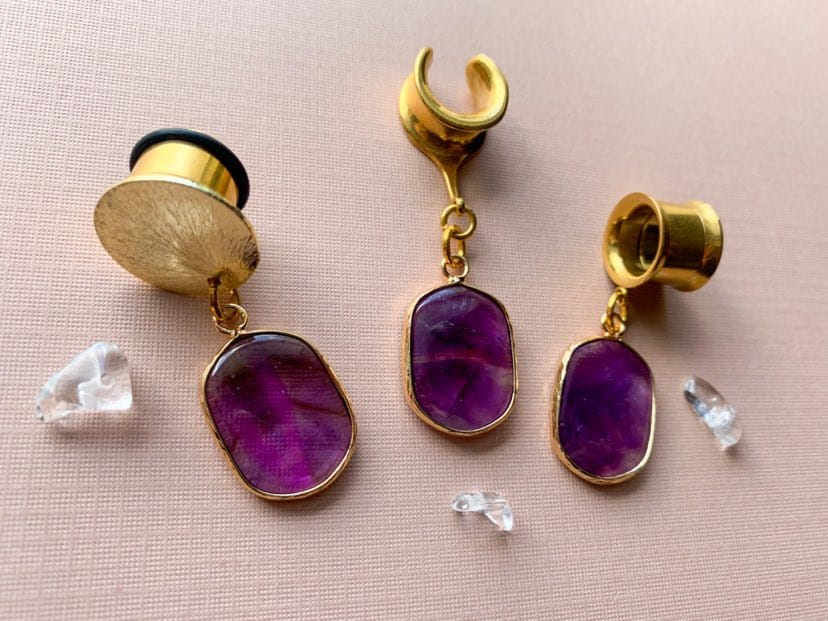 Gold Amethyst Slice Dangles