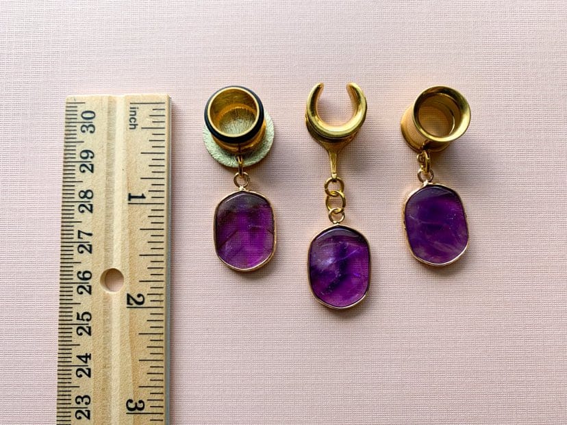 Gold Amethyst Slice Dangles