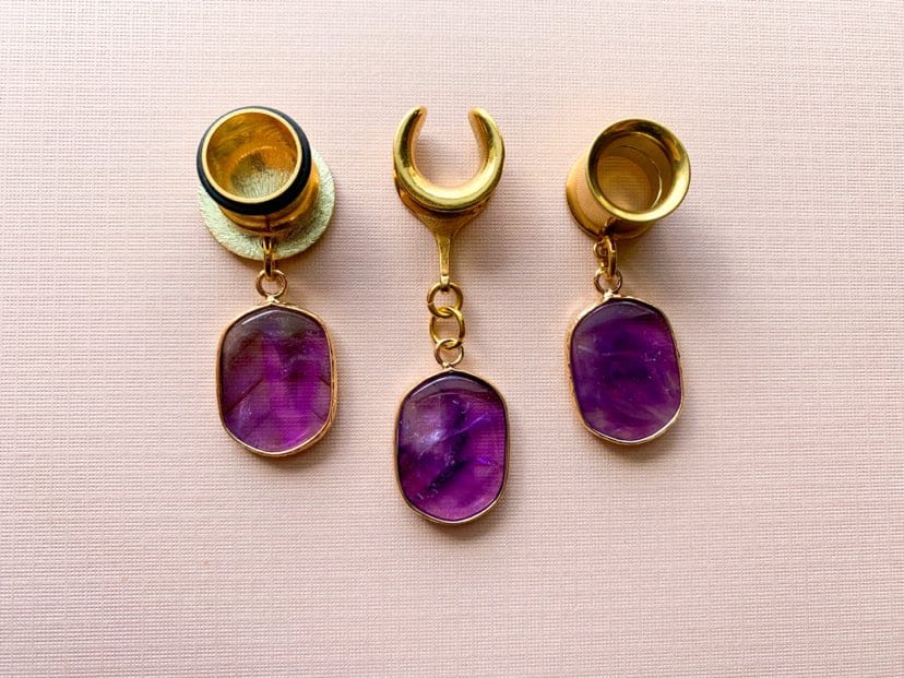 Gold Amethyst Slice Dangles