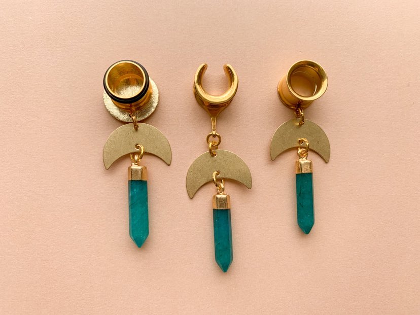 Gold Brass Earrings With Aventurine Stones