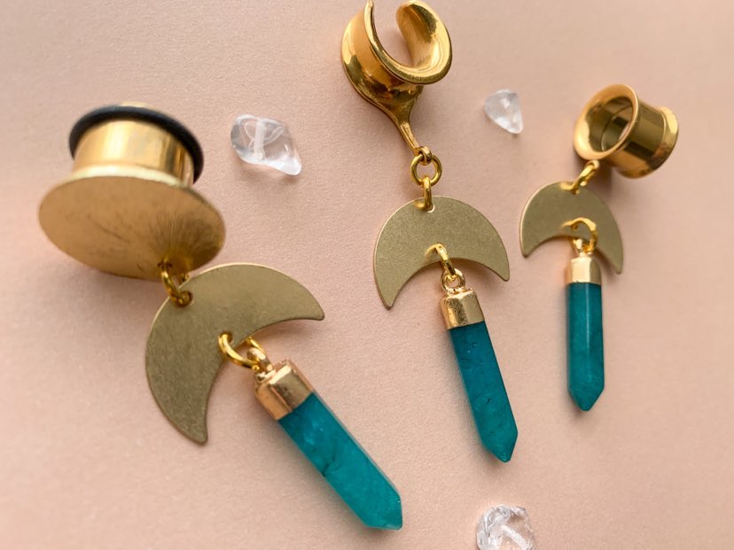 Gold Brass Earrings With Aventurine Stones