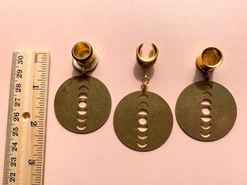 Gold Brass Hoops with Moon Phases
