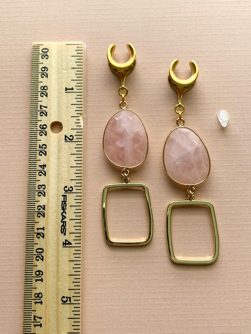 Pink Quartz With Gilded Square Dangle