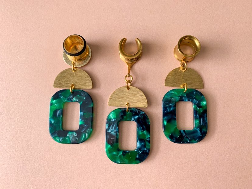Green Marble Dangles w/ Gold Brushed Accents