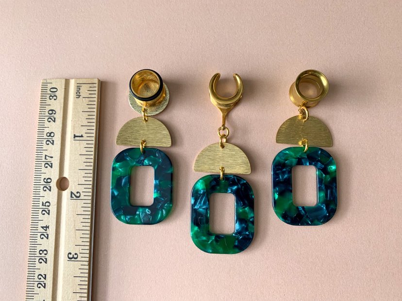 Green Marble Dangles w/ Gold Brushed Accents