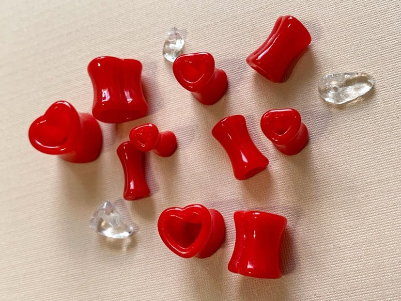 Heart-Shaped Red Acrylic Plugs