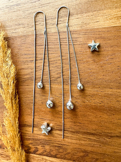 18k Double Bead Threader Earrings