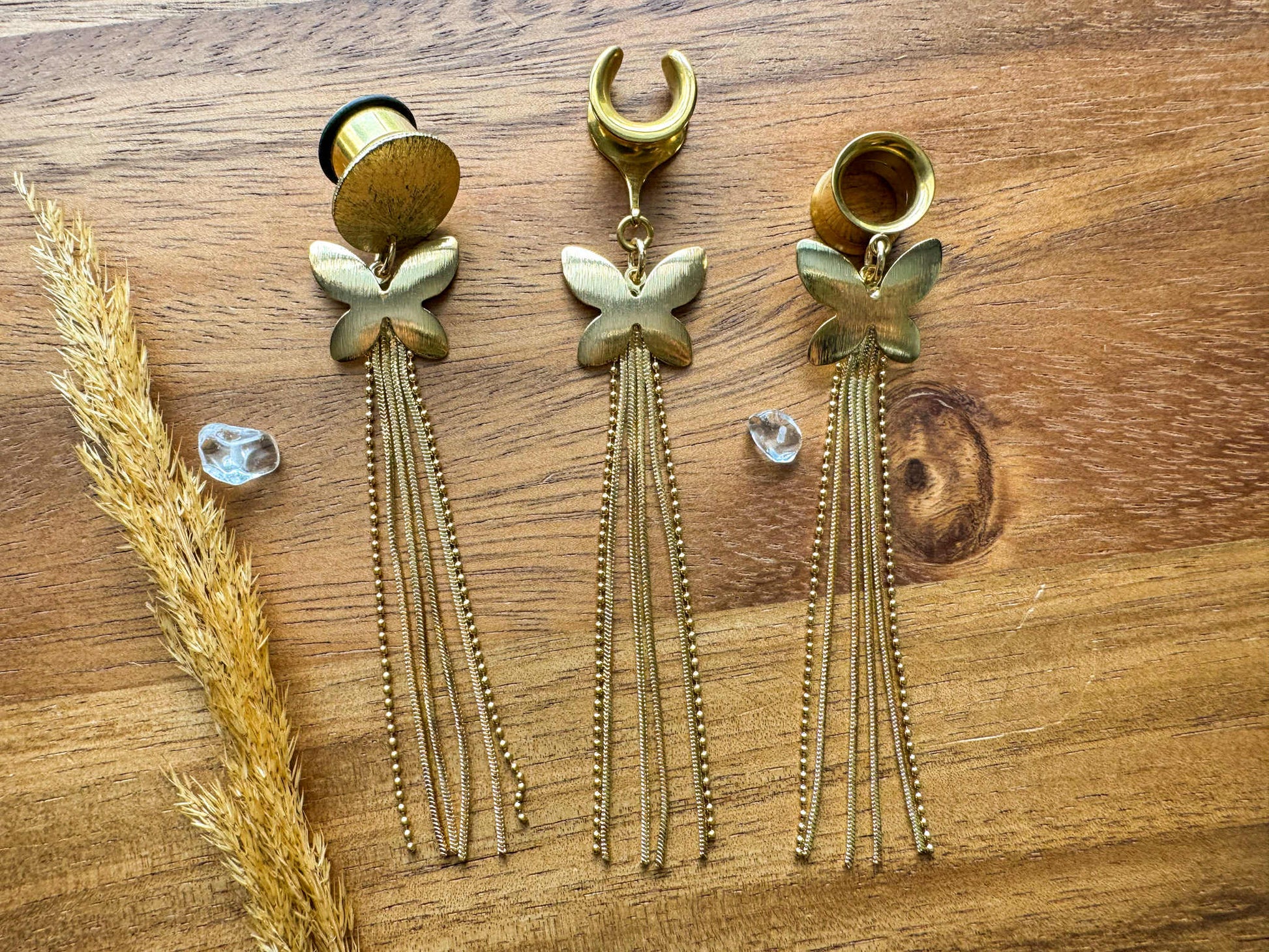 18k Butterfly Tassels Plug Earrings
