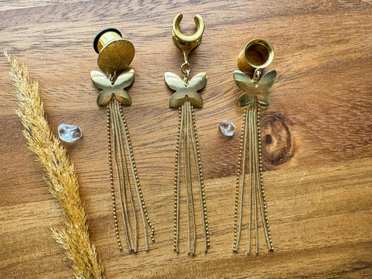 18k Butterfly Tassels Plug Earrings