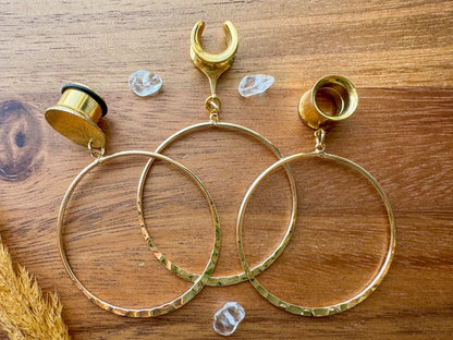 18k Gold Hammered Hoops Plug Earrings