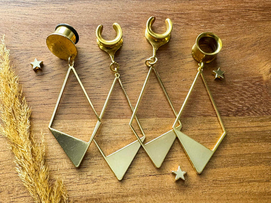 18k Gold Rhombus Dangles Plug Earrings