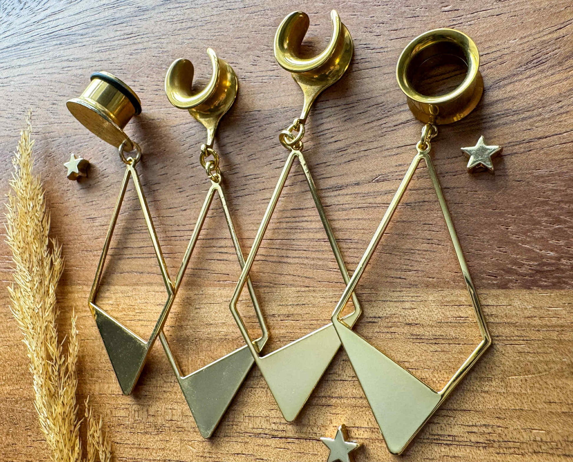 18k Gold Rhombus Dangles Plug Earrings