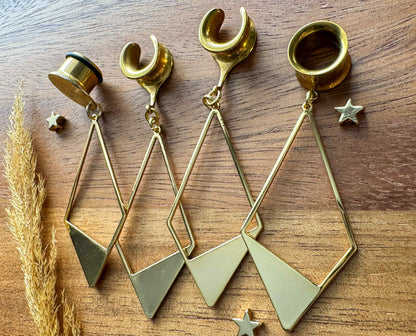 18k Gold Rhombus Dangles Plug Earrings
