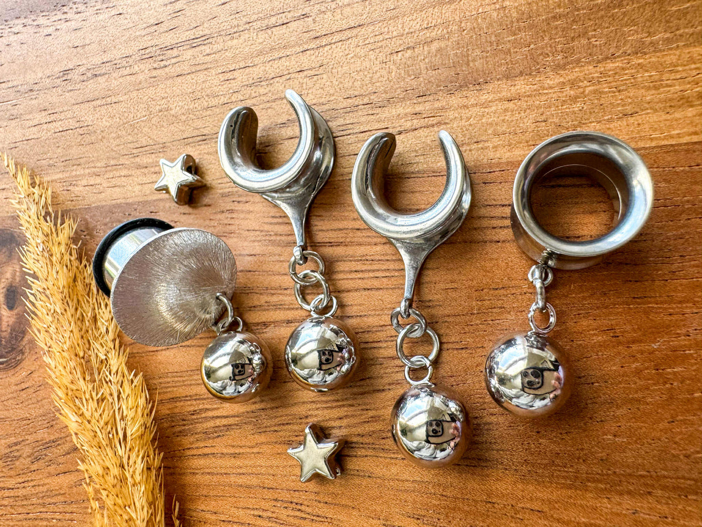18k White Gold Ball Dangles Plug Earrings