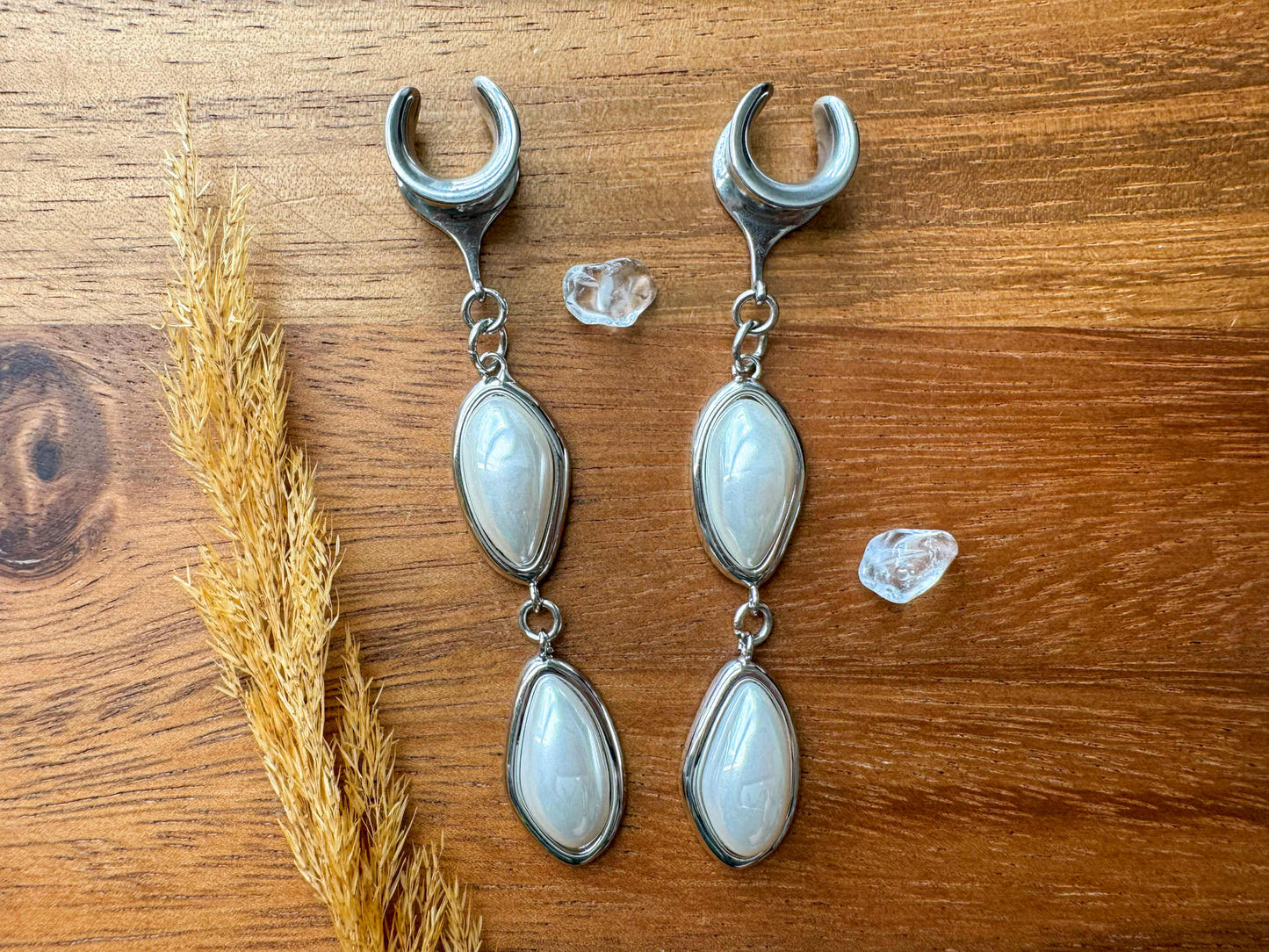 2-Tier Silver Plated Pearls Plug Earrings