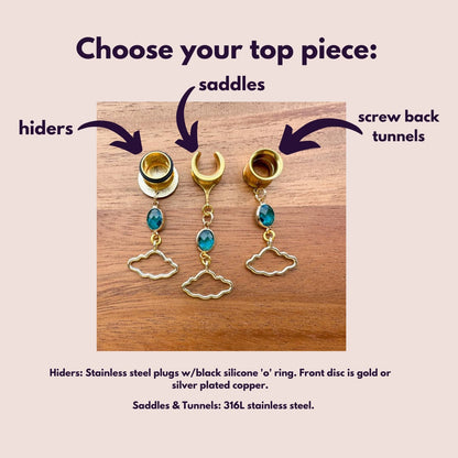 Gold Clouds With Blue Glass Gem