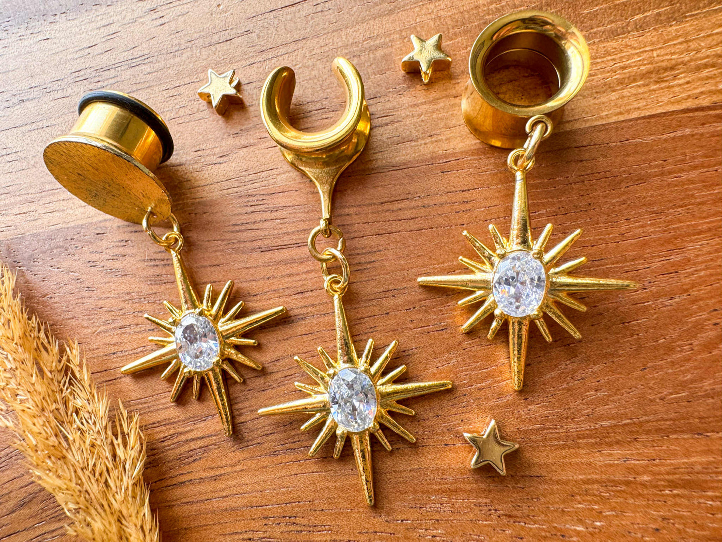 24k Gold Plated North Star Plug Earrings