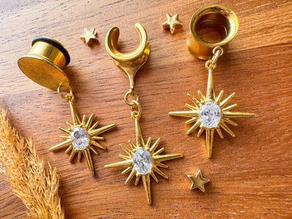24k Gold Plated North Star Plug Earrings
