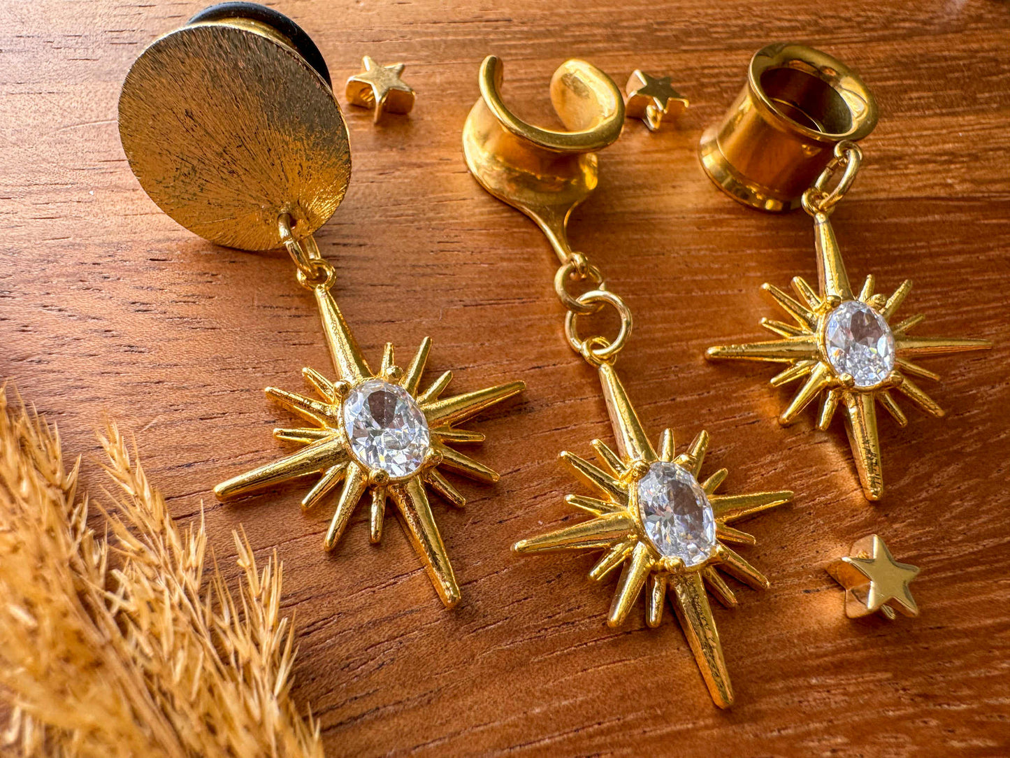 24k Gold Plated North Star Plug Earrings