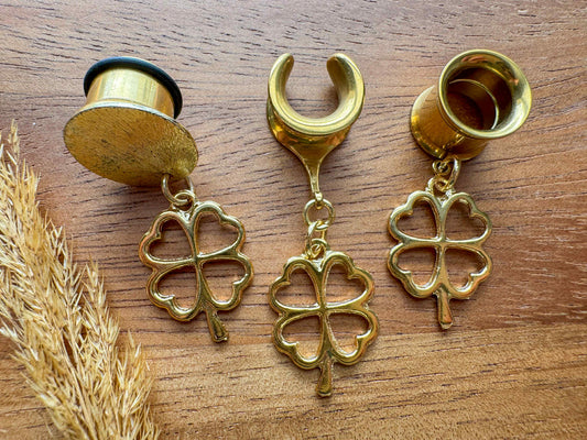 24k Gold Plated Shamrock Clovers Plug Earrings