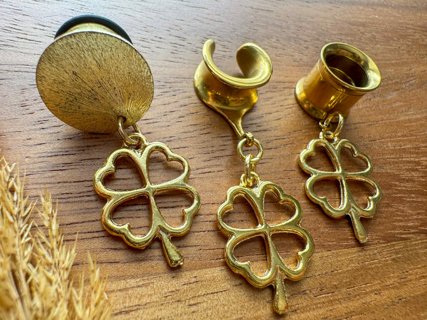 24k Gold Plated Shamrock Clovers Plug Earrings