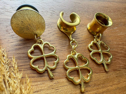 24k Gold Plated Shamrock Clovers Plug Earrings