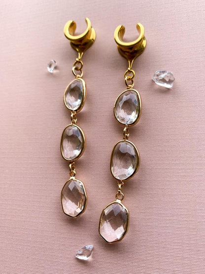 3-Tier Gold Faceted Glass Dangles