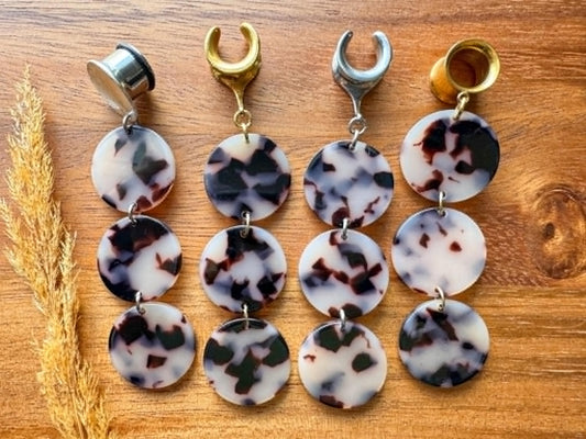 3-Tier Beige & Brown Tortoiseshell Dangles Plug Earrings