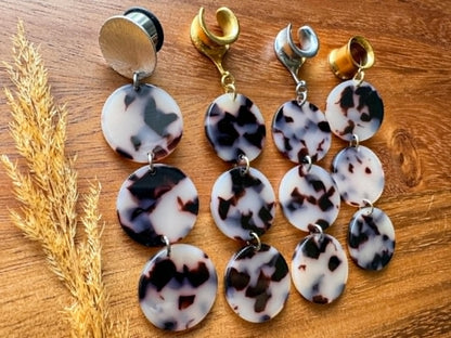 3-Tier Beige & Brown Tortoiseshell Dangles Plug Earrings