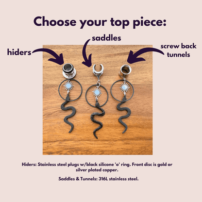 Midnight Serpent Silver Sun Hoops