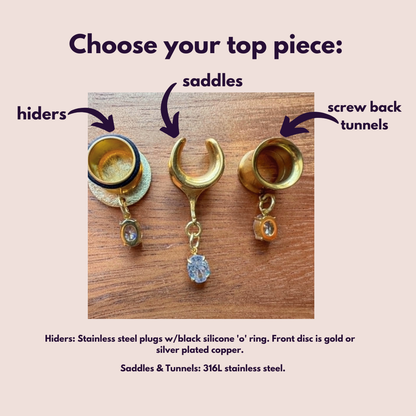 Gold Zircon Plugs With Matching Necklace
