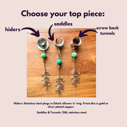 Green Agate & Rhodium Leaves