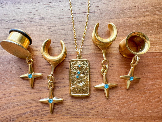Gold Star Plugs With Matching Necklace