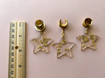 Acrylic Star Earrings With Glistening Gold Flake