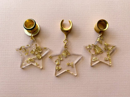 Acrylic Star Earrings With Glistening Gold Flake