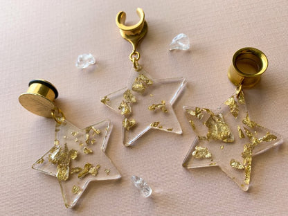 Acrylic Star Earrings With Glistening Gold Flake