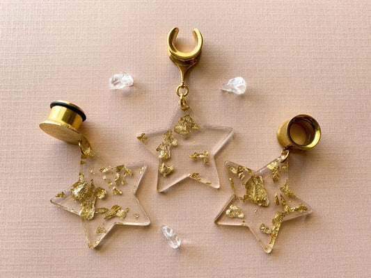 Acrylic Star Earrings With Glistening Gold Flake