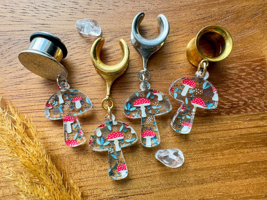Acrylic Cottagecore Mushrooms Plug Earrings