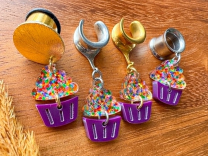 Acrylic Glittery Cupcakes Plug Earrings