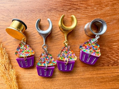 Acrylic Glittery Cupcakes Plug Earrings